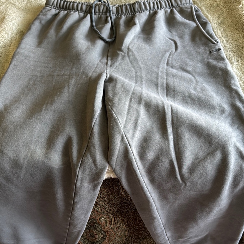 Aritzia Smokey Blue/Gray Track Pants with Elastic Cuffs drawstring waist.
